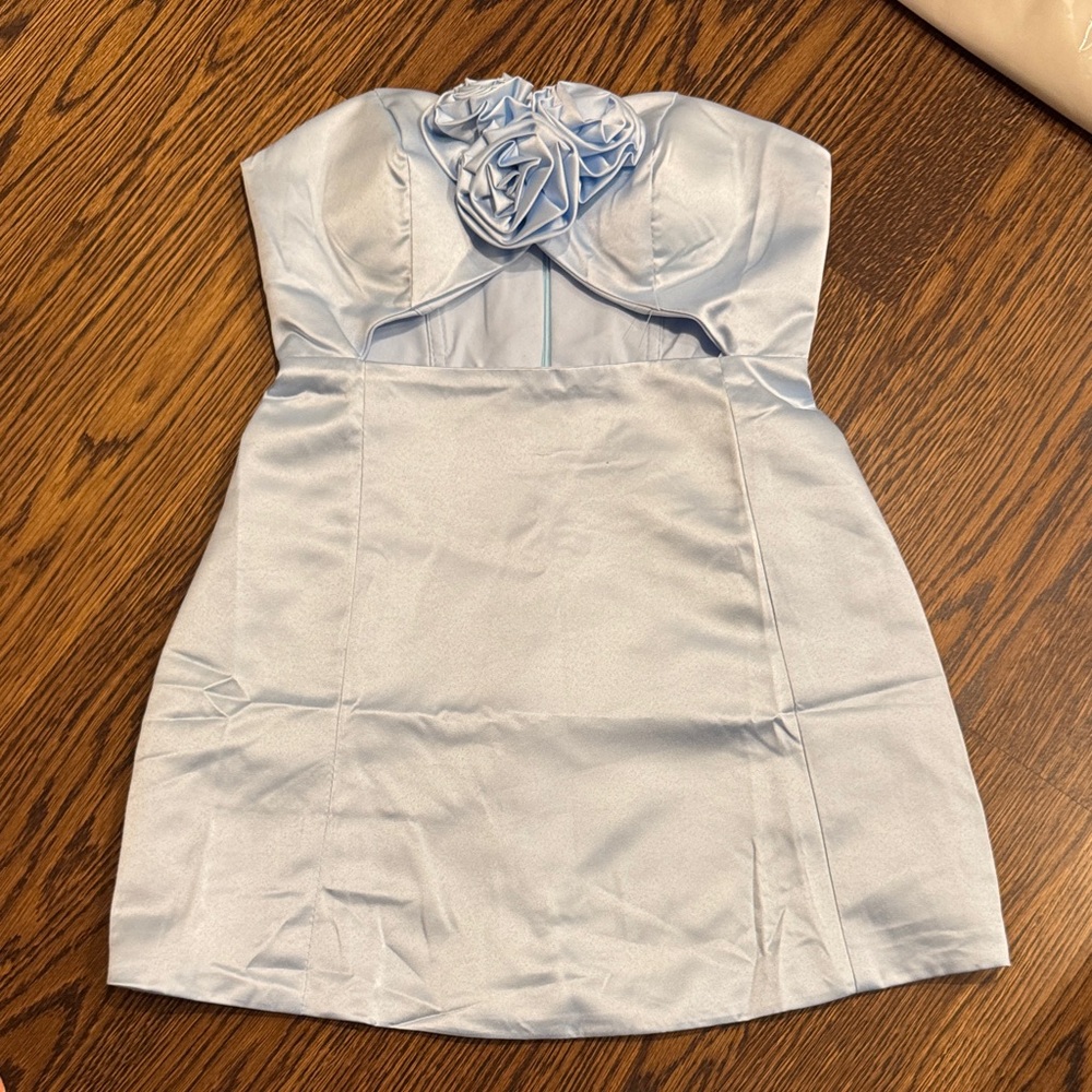 NWT Ice Blue Strapless Mini Dress